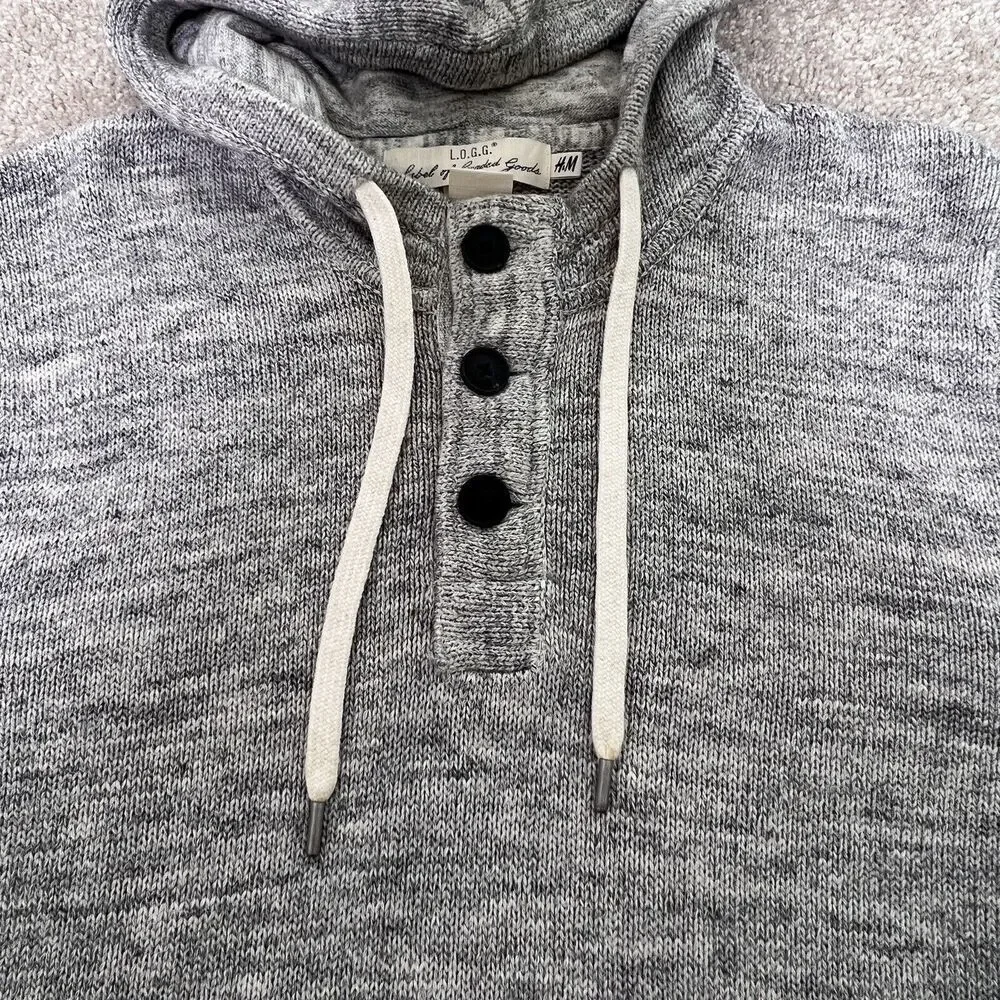 Label Of Graded Goods Gray 1/4 Button Sweater Small Long Sleeve H&M Hooded‎
